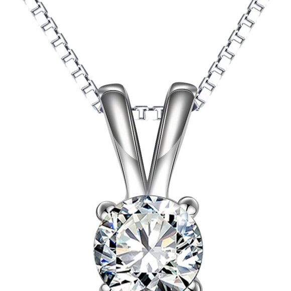 Jewelry - 925 Sterling Silver 5A Cubic Zirconia Necklace Solitaire Pendant Necklace for Wo